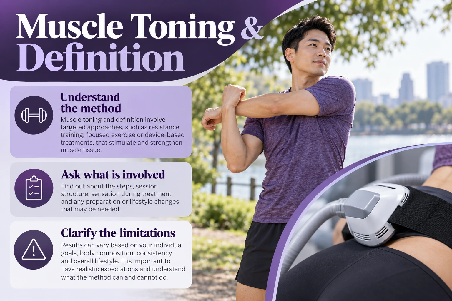 Muscle Toning & Definition. Understand the method. Ask what is involved. Clarify the limitations. Illustrative photographs.