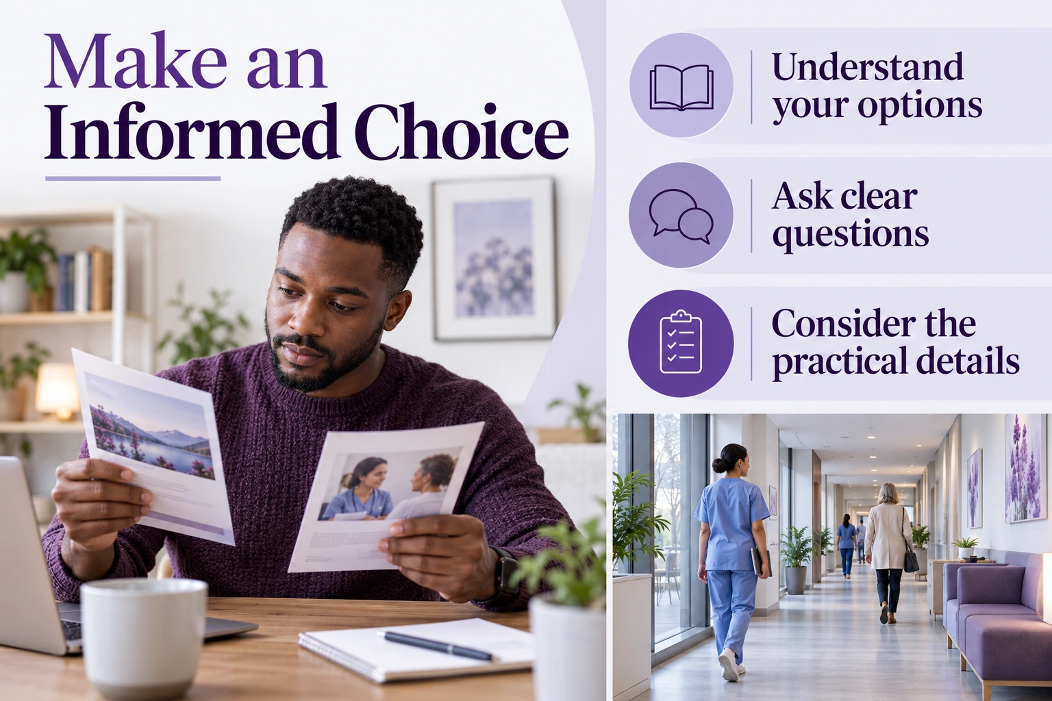 Make an Informed Choice. Understand your options. Ask clear questions. Consider the practical details. Illustrative photographs.